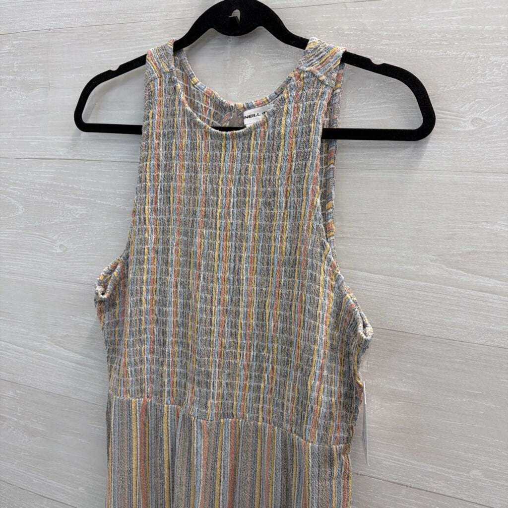O'Neill Blue/ Multi Striped Smocked Top Jumpsuit Large