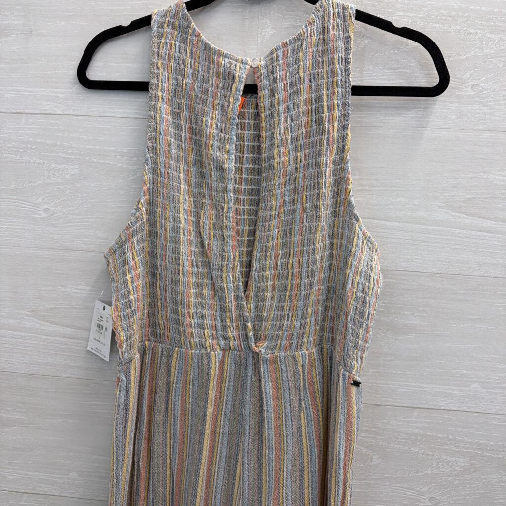 O'Neill Blue/ Multi Striped Smocked Top Jumpsuit Large