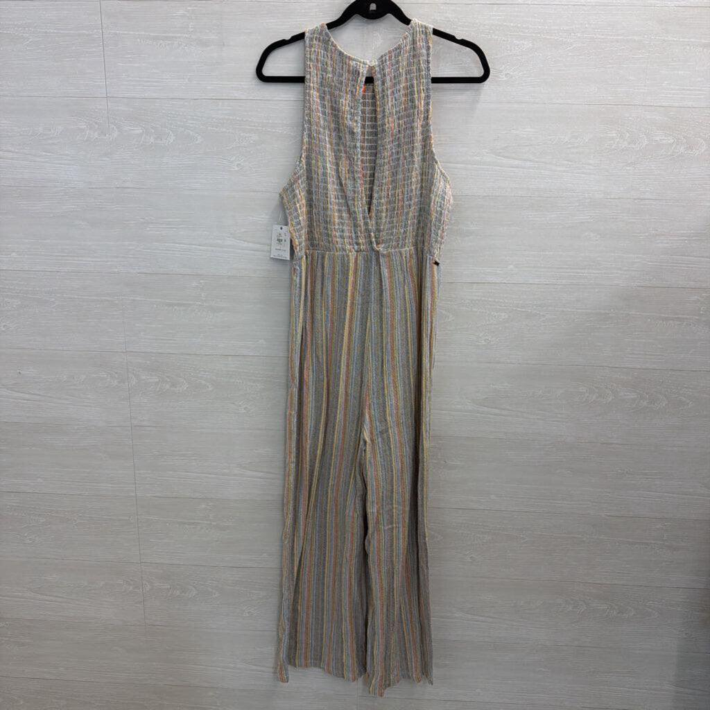 O'Neill Blue/ Multi Striped Smocked Top Jumpsuit Large