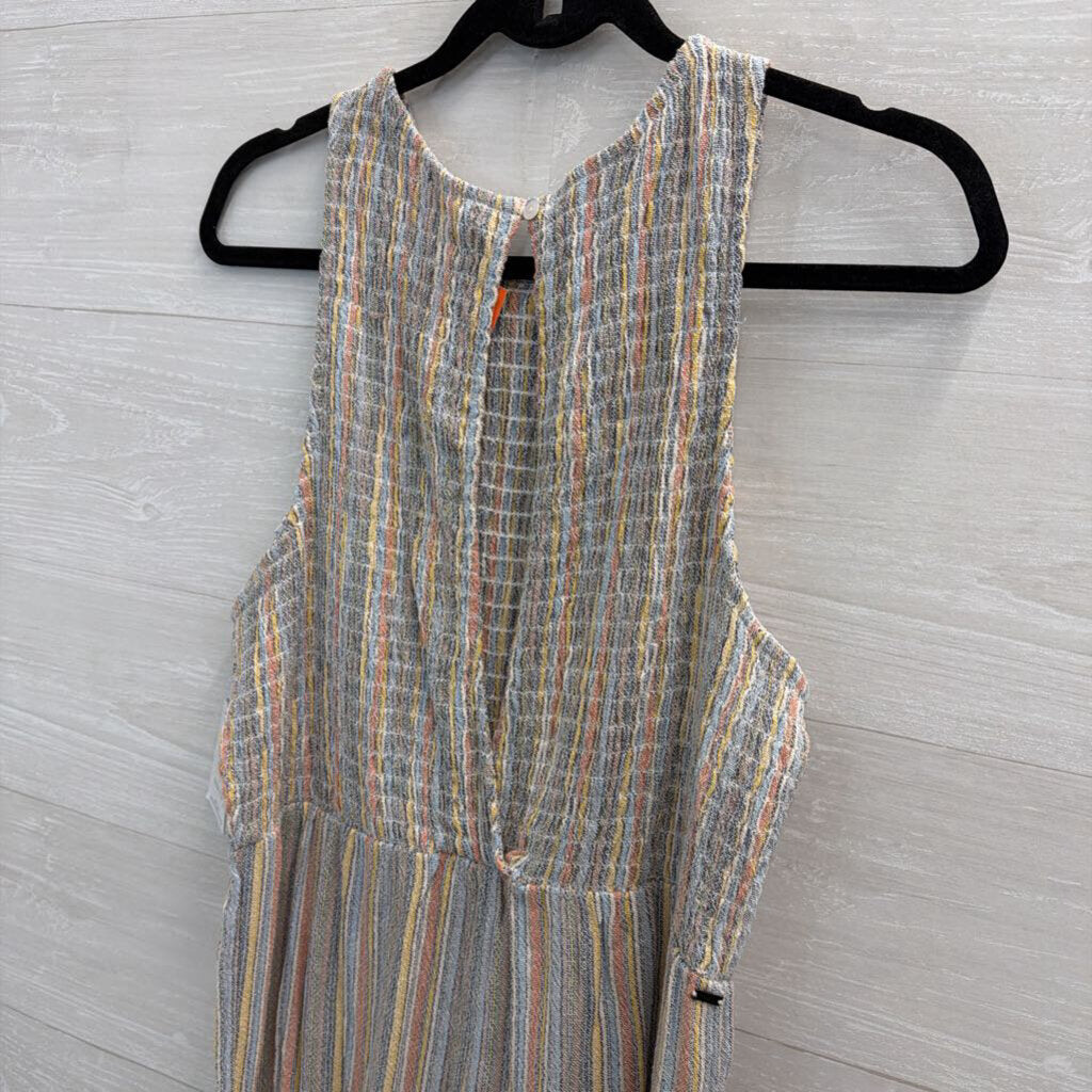 O'Neill Blue/ Multi Striped Smocked Top Jumpsuit Large