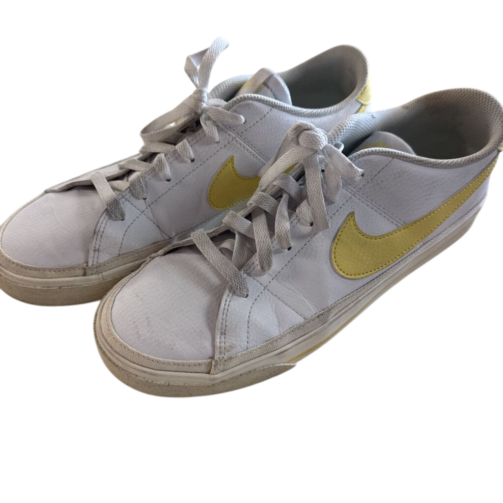 Nike White/ Yellow Leather Court Legacy Next Nature Sneakers 10.5