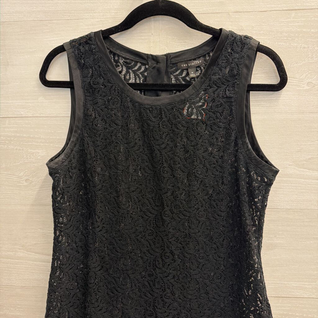 The Limited Black Sheer Lace Sleeveless Button Back Top Medium