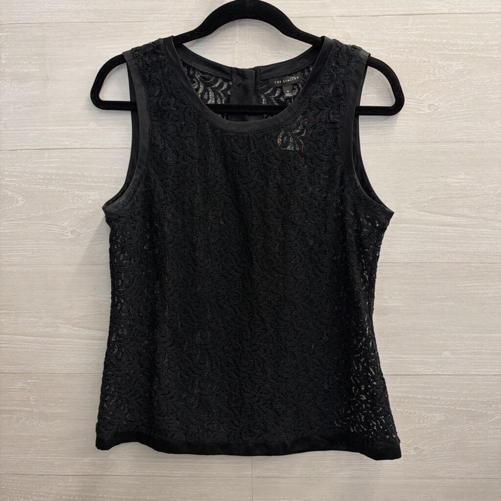 The Limited Black Sheer Lace Sleeveless Button Back Top Medium
