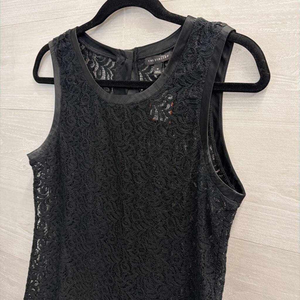 The Limited Black Sheer Lace Sleeveless Button Back Top Medium