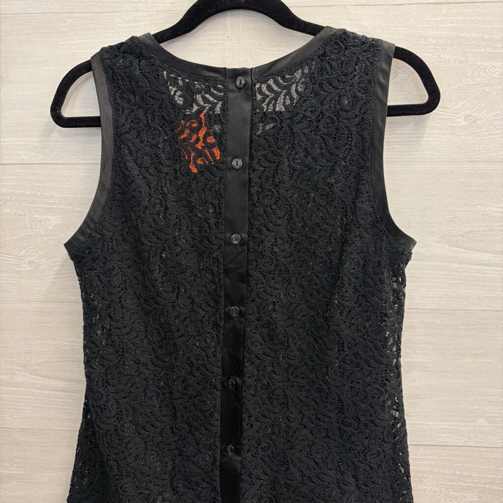 The Limited Black Sheer Lace Sleeveless Button Back Top Medium
