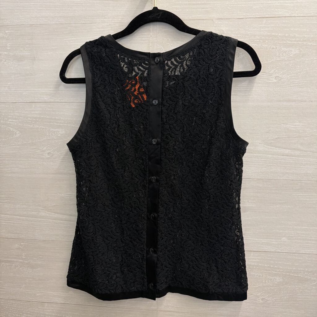 The Limited Black Sheer Lace Sleeveless Button Back Top Medium