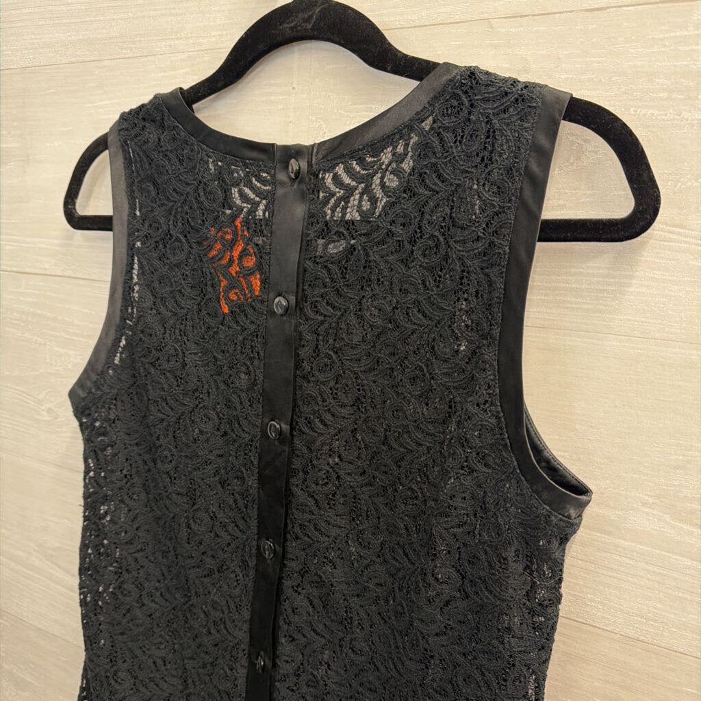 The Limited Black Sheer Lace Sleeveless Button Back Top Medium
