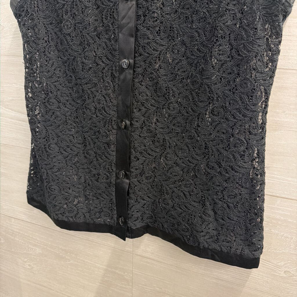 The Limited Black Sheer Lace Sleeveless Button Back Top Medium