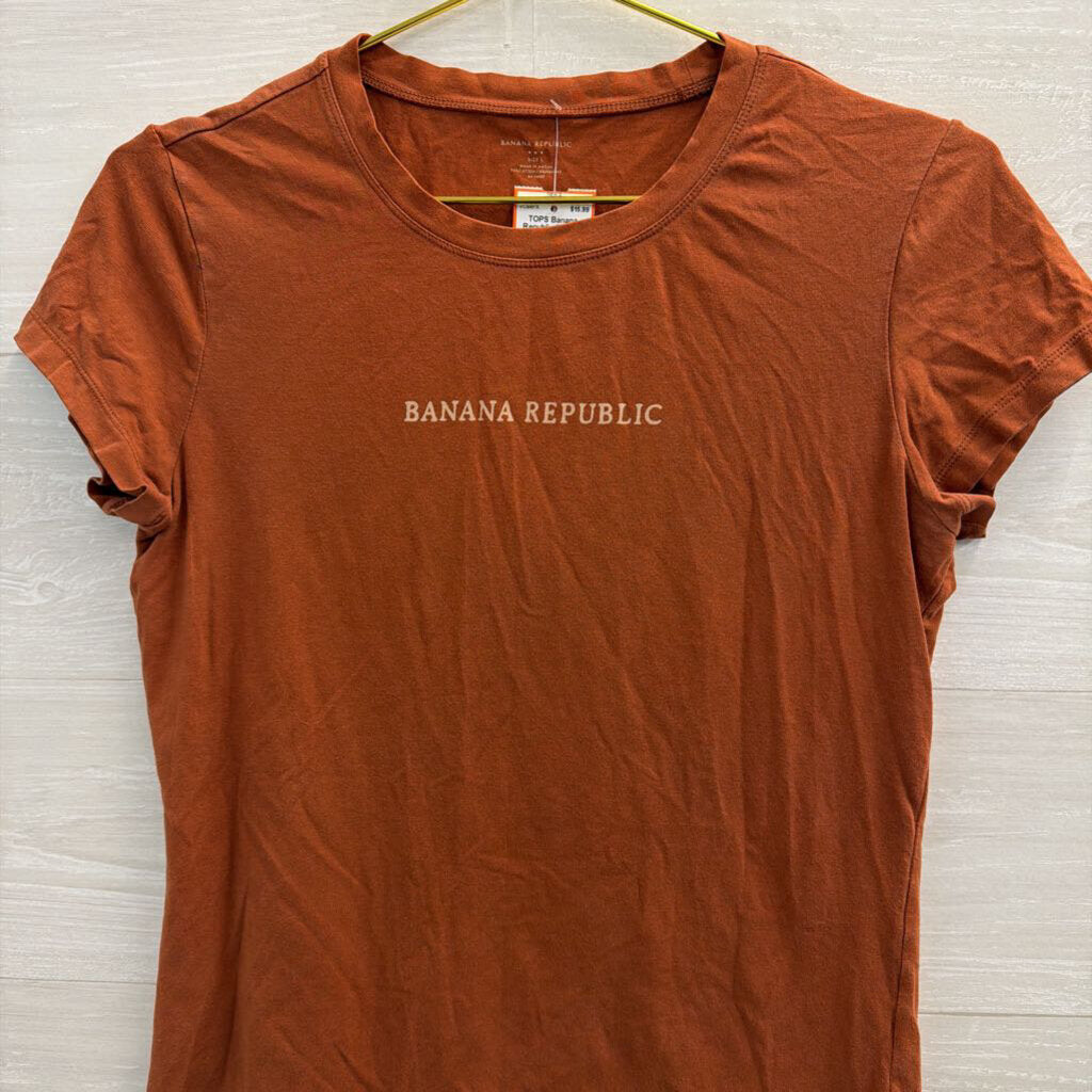 Banana Republic Orange Short Sleeve Logo Top Large