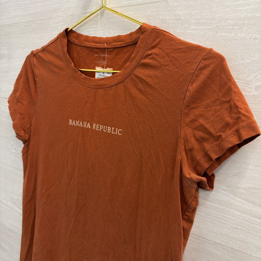 Banana Republic Orange Short Sleeve Logo Top Large
