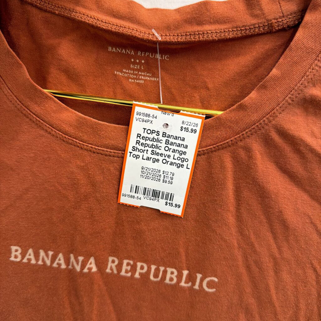 Banana Republic Orange Short Sleeve Logo Top Large