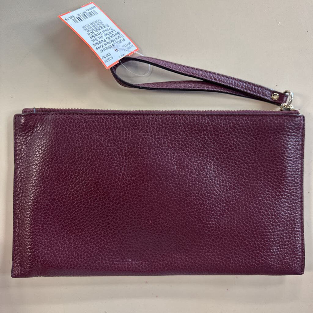 Michael Kors Burgundy Pebbled Leather Jet Set Travel Wristlet