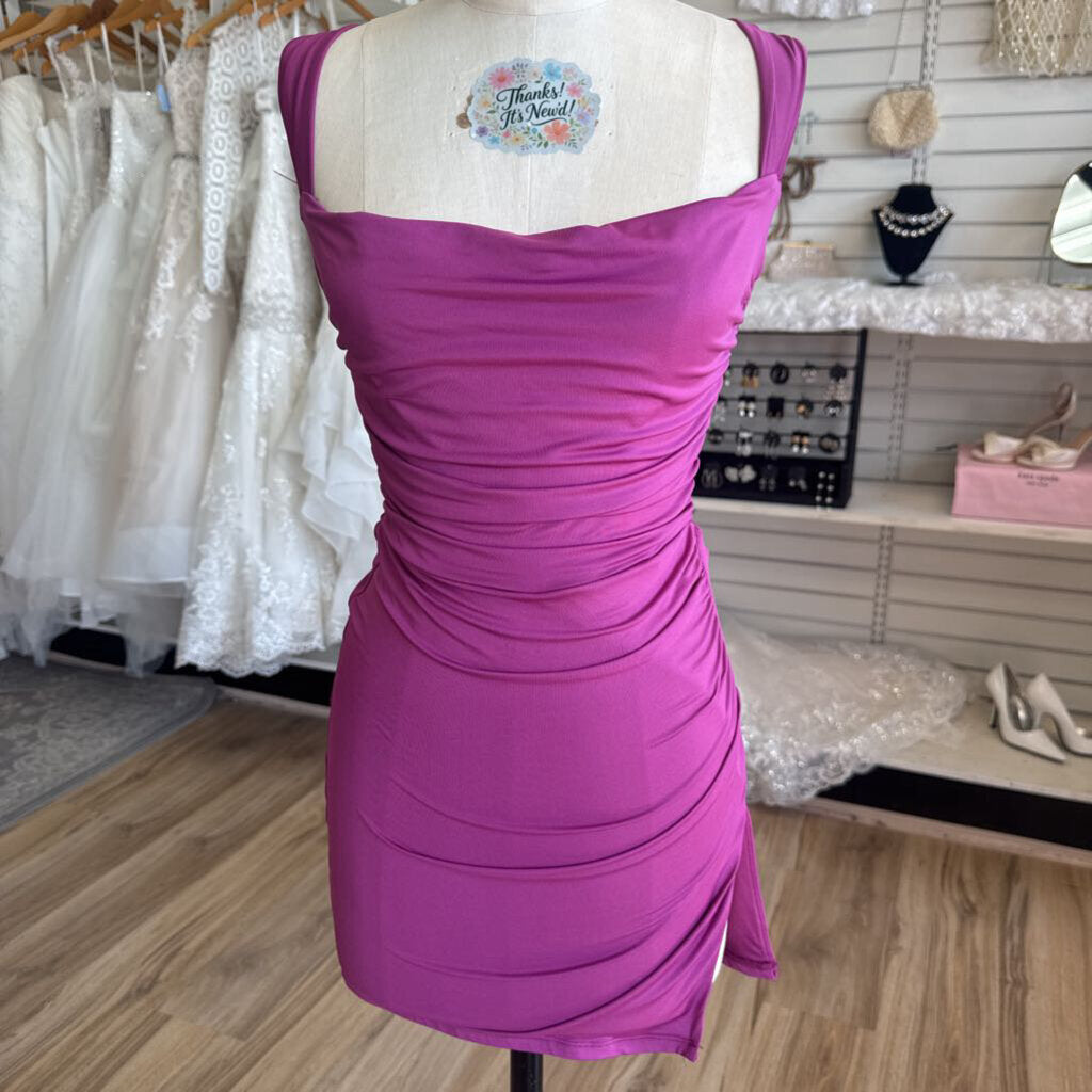 Lucy In The Sky Purple Ruched Open Back Short Formal Dress Small