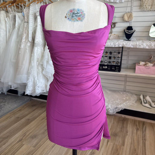 Lucy In The Sky Purple Ruched Open Back Short Formal Dress Small