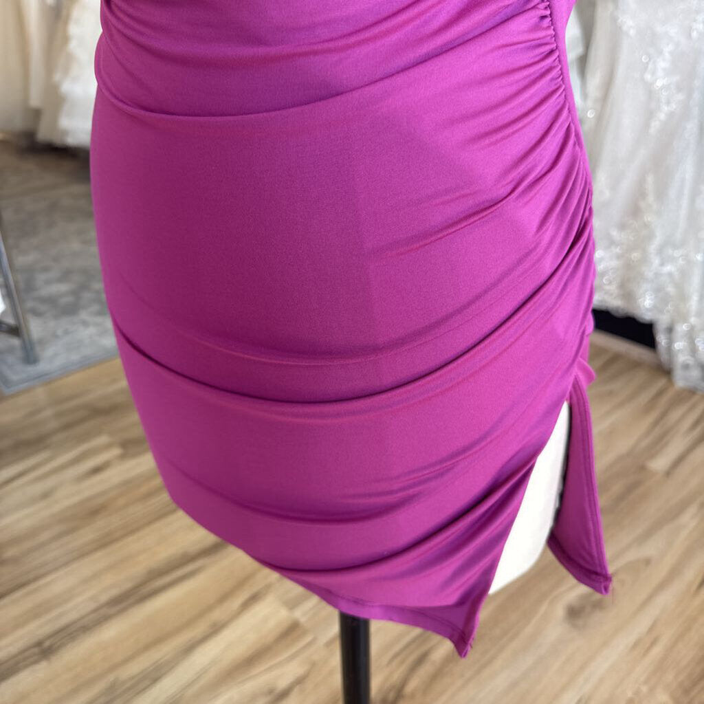 Lucy In The Sky Purple Ruched Open Back Short Formal Dress Small
