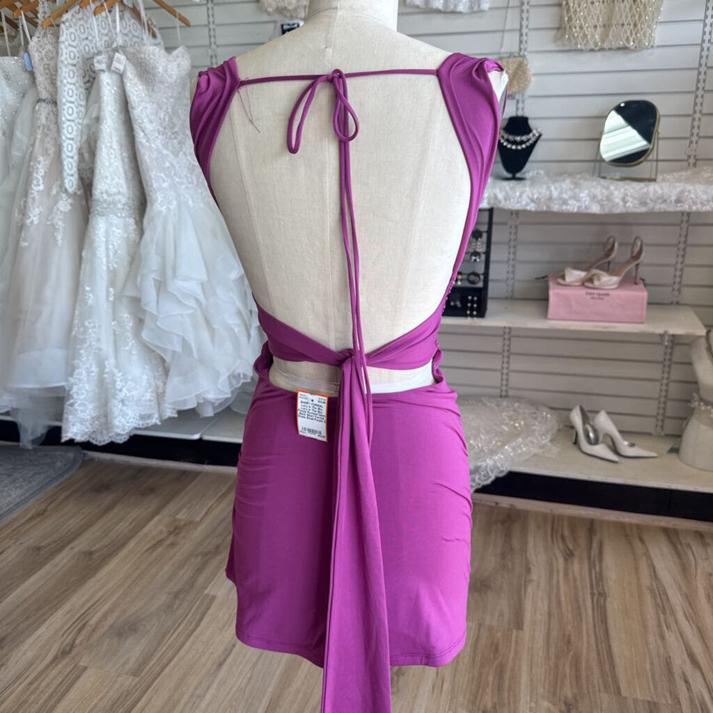 Lucy In The Sky Purple Ruched Open Back Short Formal Dress Small