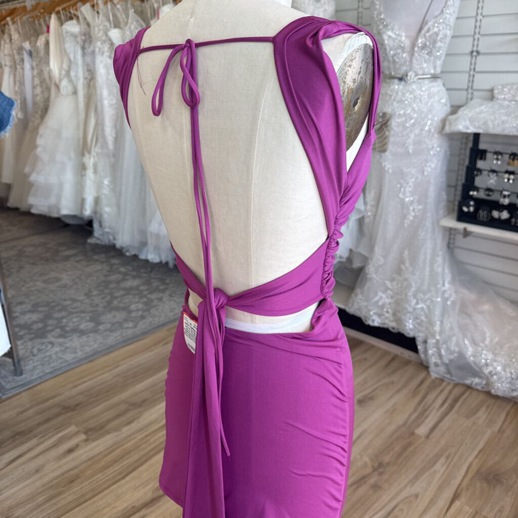 Lucy In The Sky Purple Ruched Open Back Short Formal Dress Small