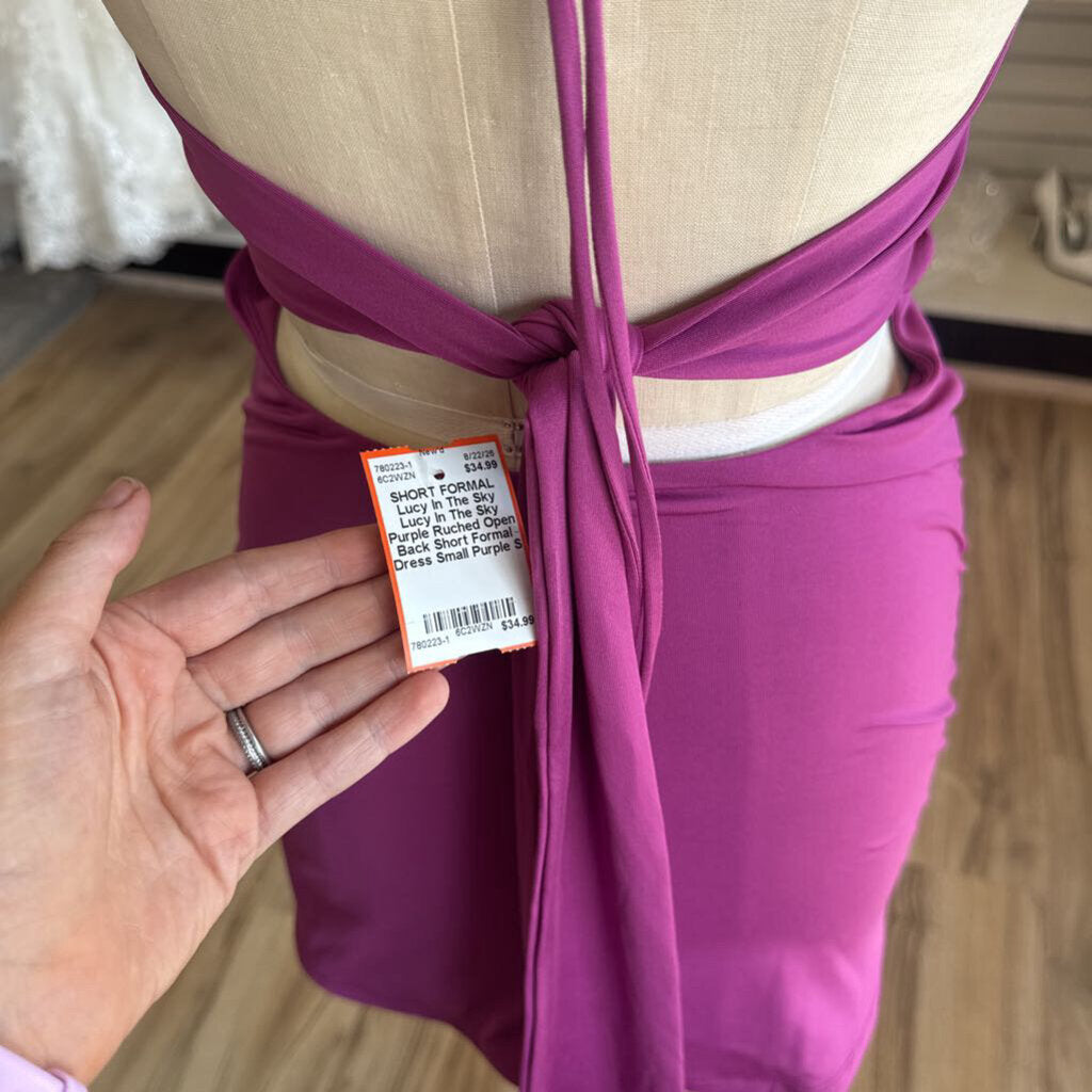 Lucy In The Sky Purple Ruched Open Back Short Formal Dress Small
