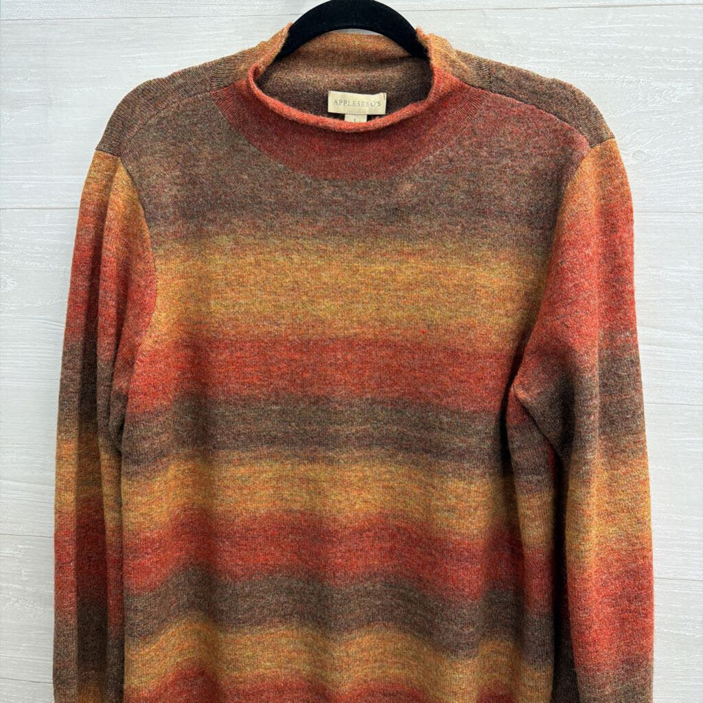 Appleseed's Brown/ Multi Striped Mock Neck Sweater Top Large