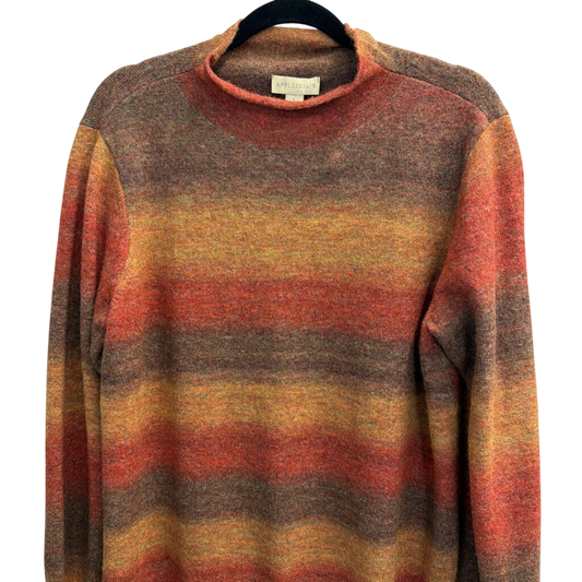 Appleseed's Brown/ Multi Striped Mock Neck Sweater Top Large