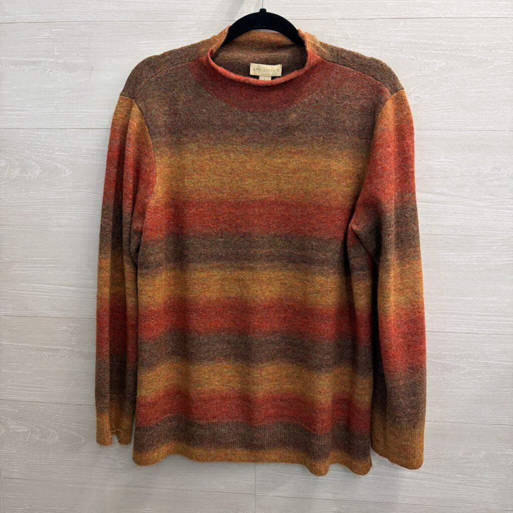 Appleseed's Brown/ Multi Striped Mock Neck Sweater Top Large