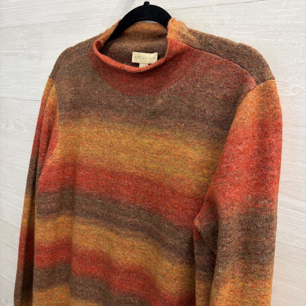 Appleseed's Brown/ Multi Striped Mock Neck Sweater Top Large