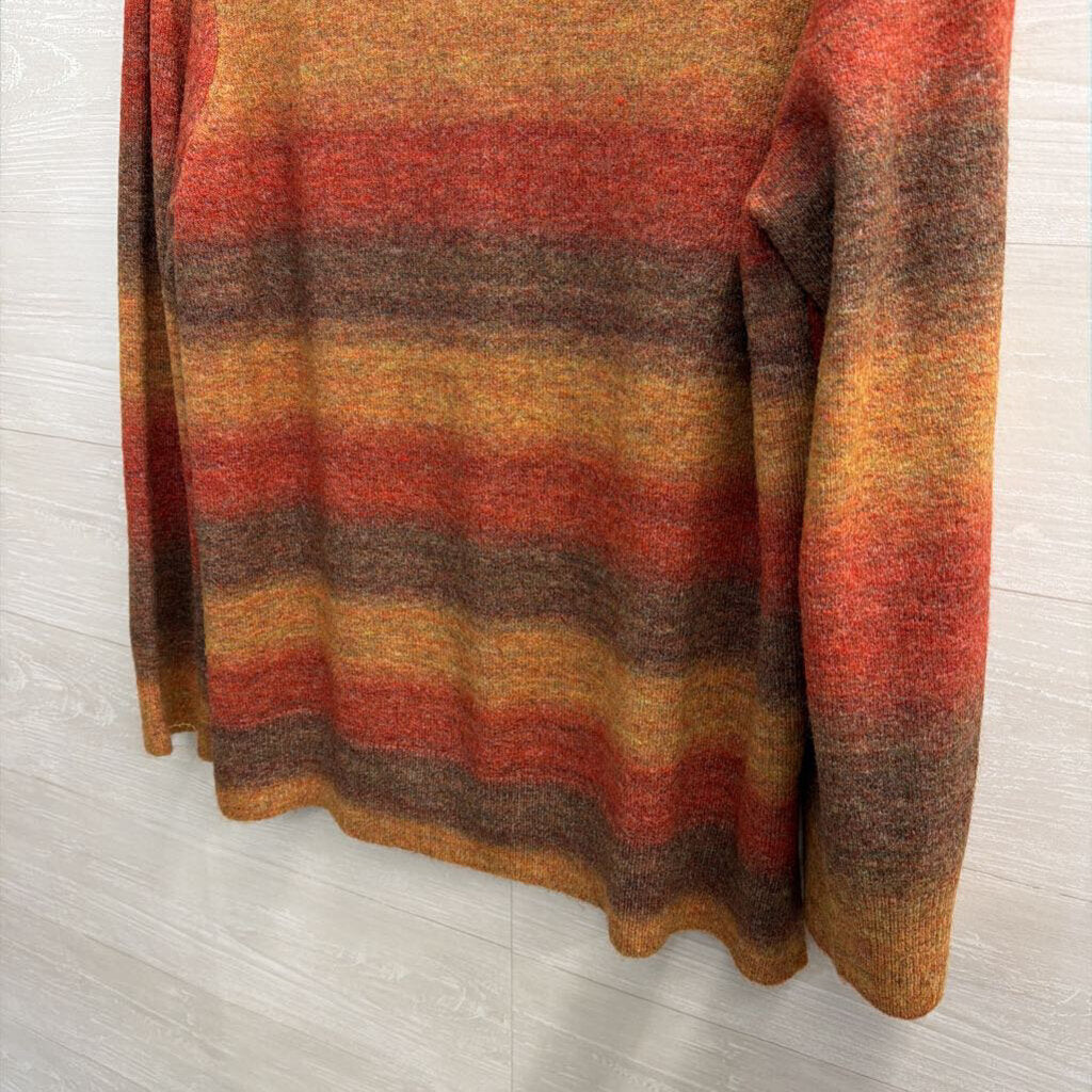 Appleseed's Brown/ Multi Striped Mock Neck Sweater Top Large