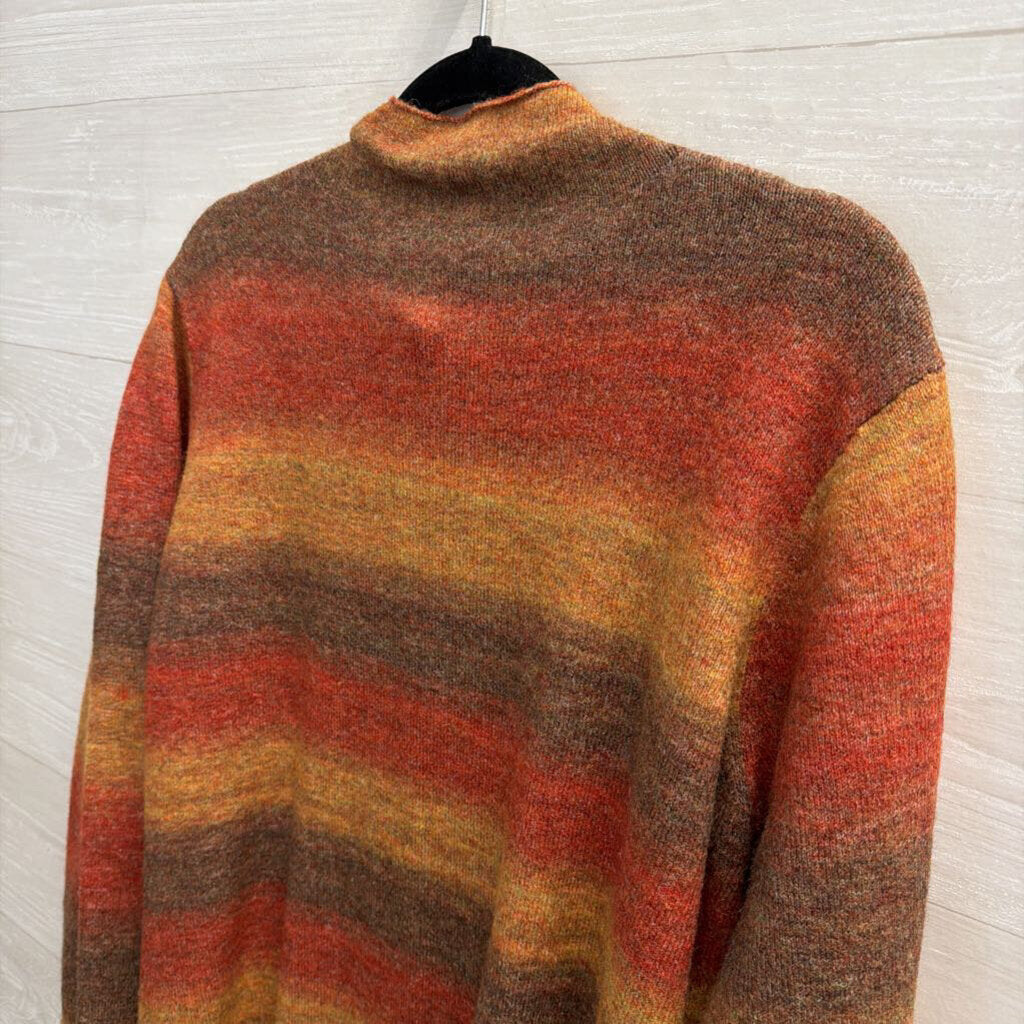 Appleseed's Brown/ Multi Striped Mock Neck Sweater Top Large
