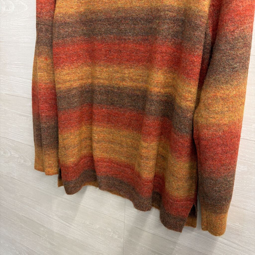 Appleseed's Brown/ Multi Striped Mock Neck Sweater Top Large