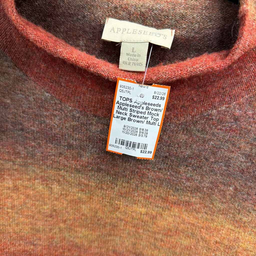 Appleseed's Brown/ Multi Striped Mock Neck Sweater Top Large