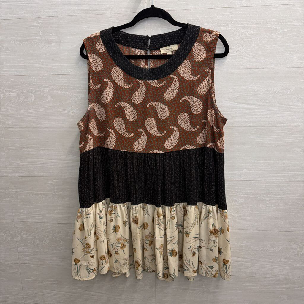 Entro Brown/ Multi Striped Print Tank Top Extra Large