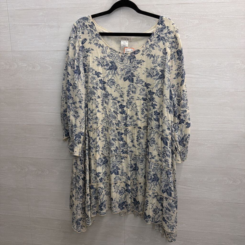 Paisley Vine White/ Blue Print Long Sleeve Dress 1XL