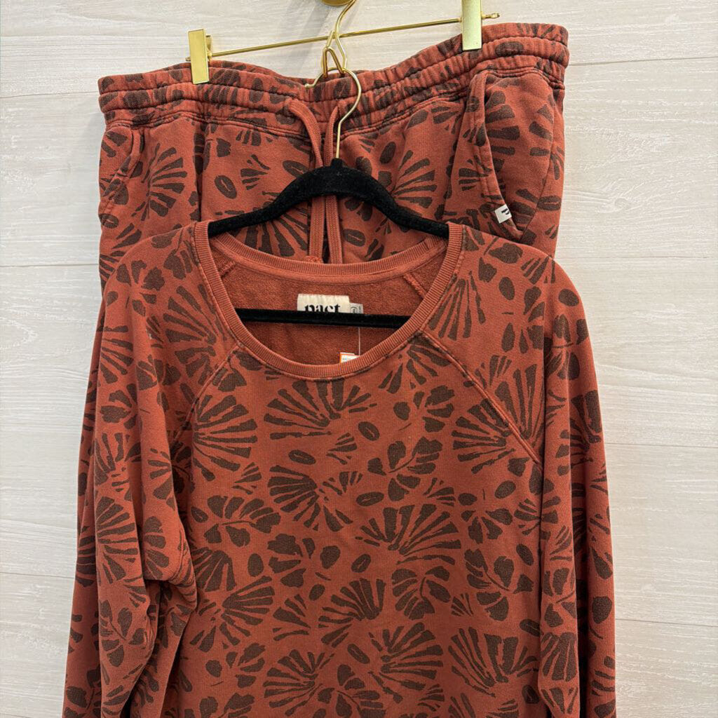 Pact Orange Print Lounge Shorts/ Long Sleeve Top Set Extra Large