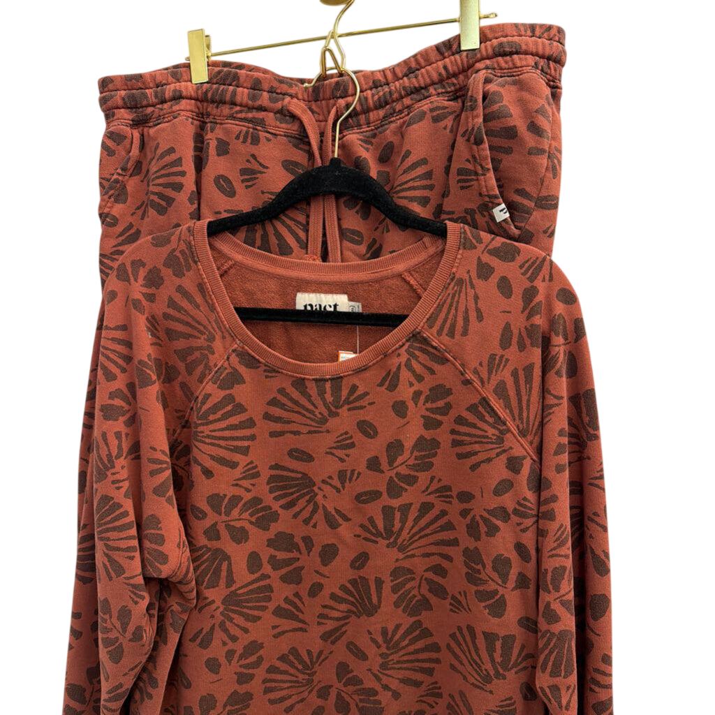 Pact Orange Print Lounge Shorts/ Long Sleeve Top Set Extra Large