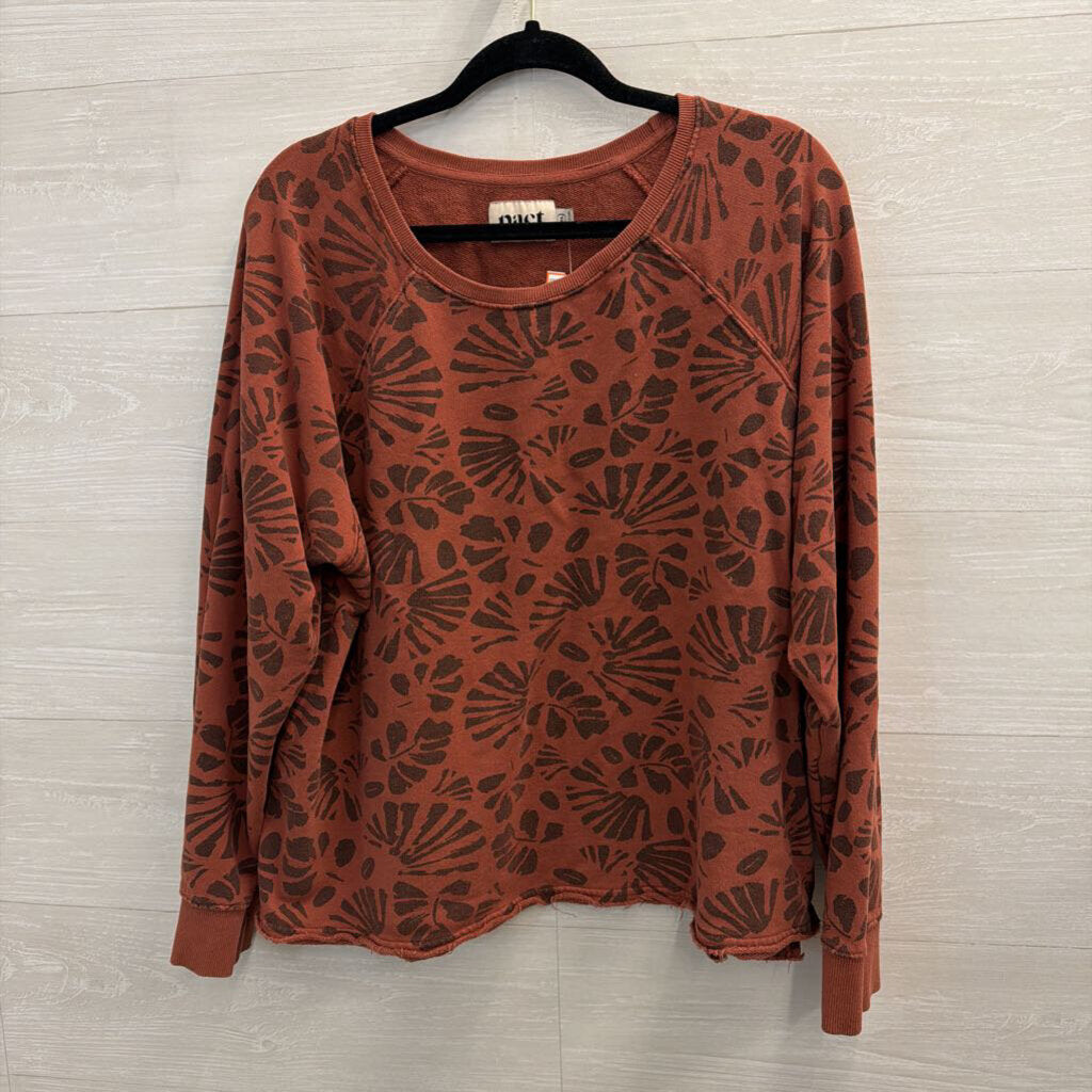 Pact Orange Print Lounge Shorts/ Long Sleeve Top Set Extra Large
