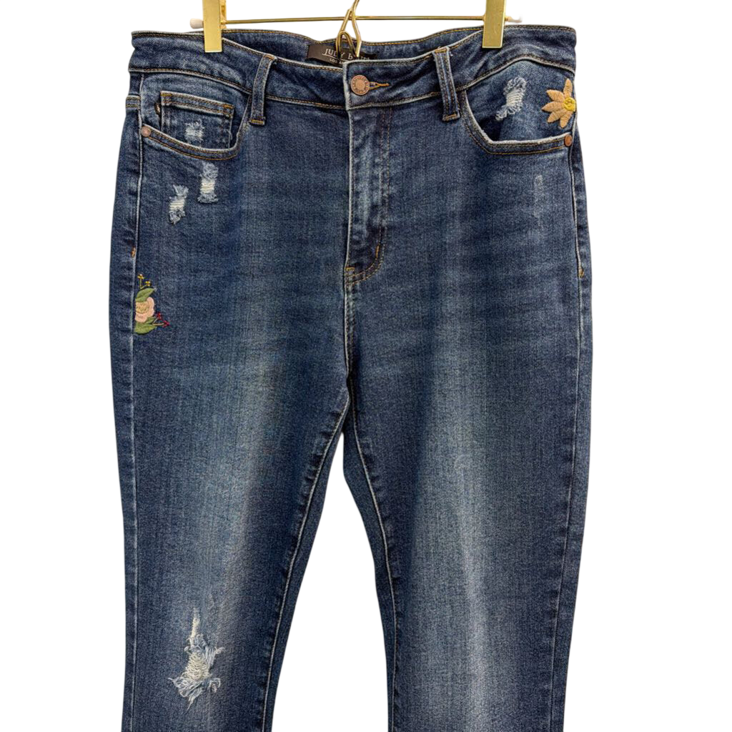 Judy Blue Dark Wash Embroidered Boyfriend Fit Jeans 30