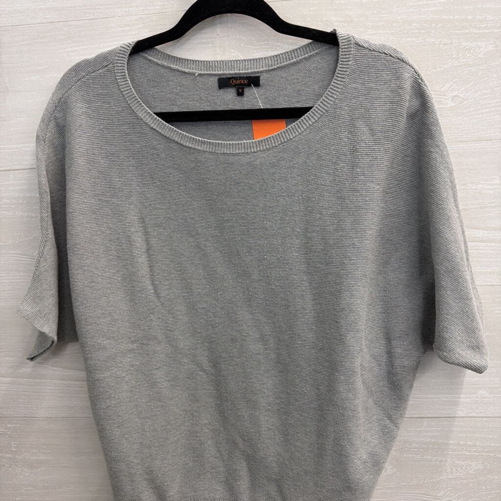 Quince Grey Knit Short Sleeve Sweater Top Small
