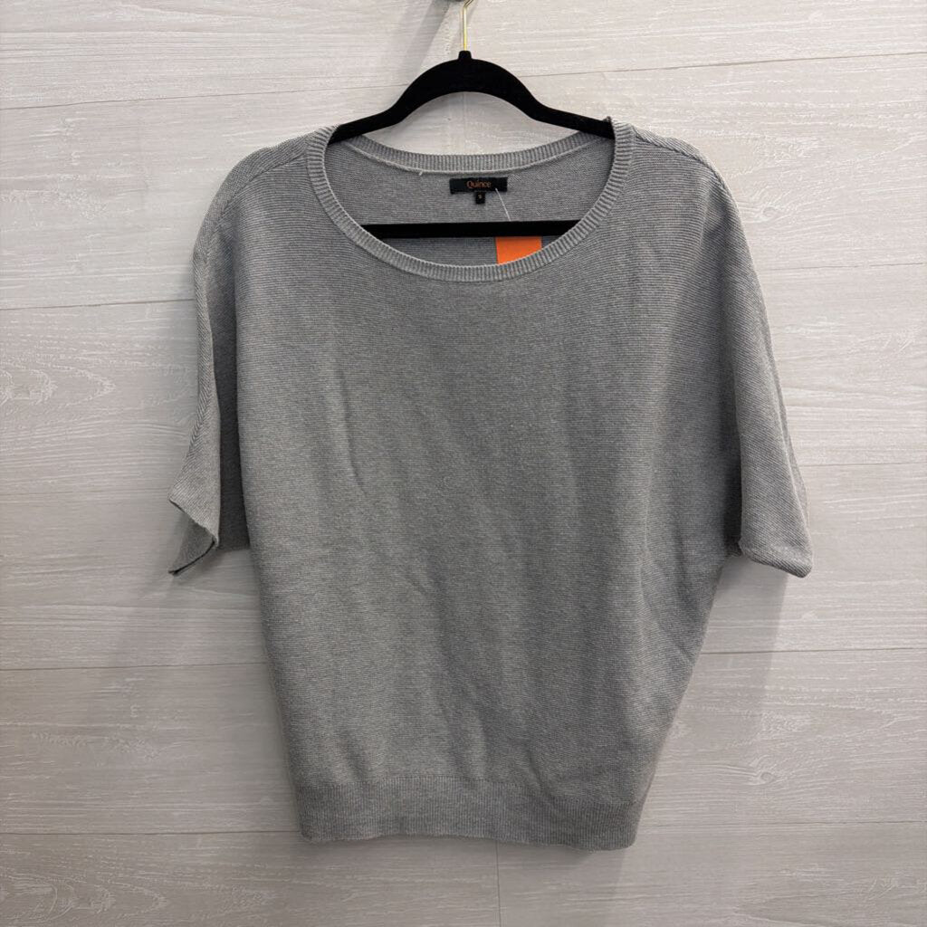 Quince Grey Knit Short Sleeve Sweater Top Small