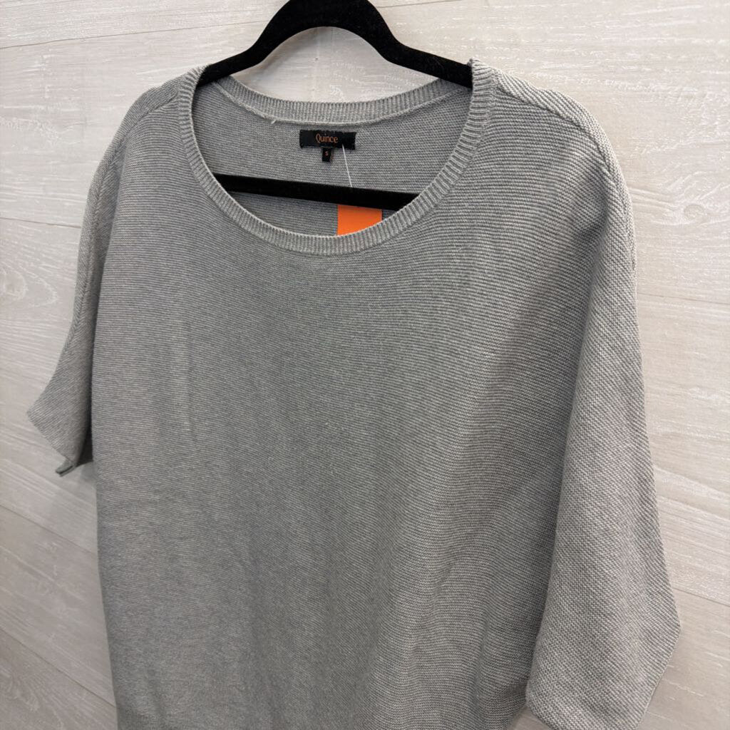 Quince Grey Knit Short Sleeve Sweater Top Small