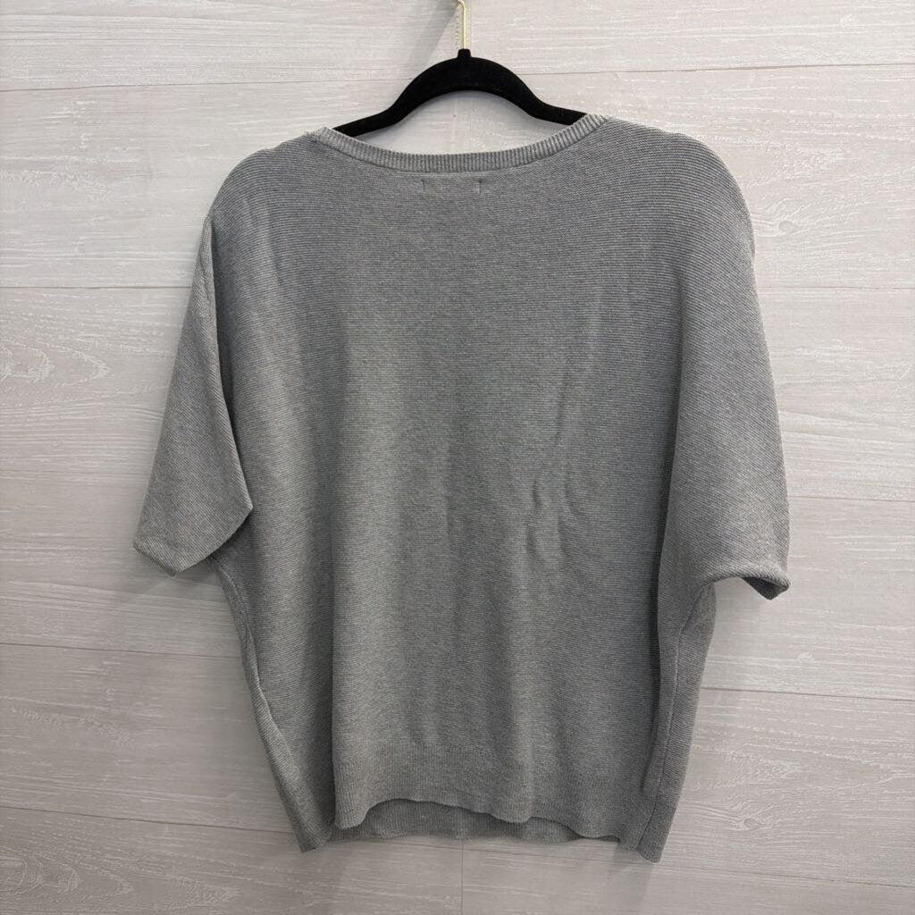 Quince Grey Knit Short Sleeve Sweater Top Small