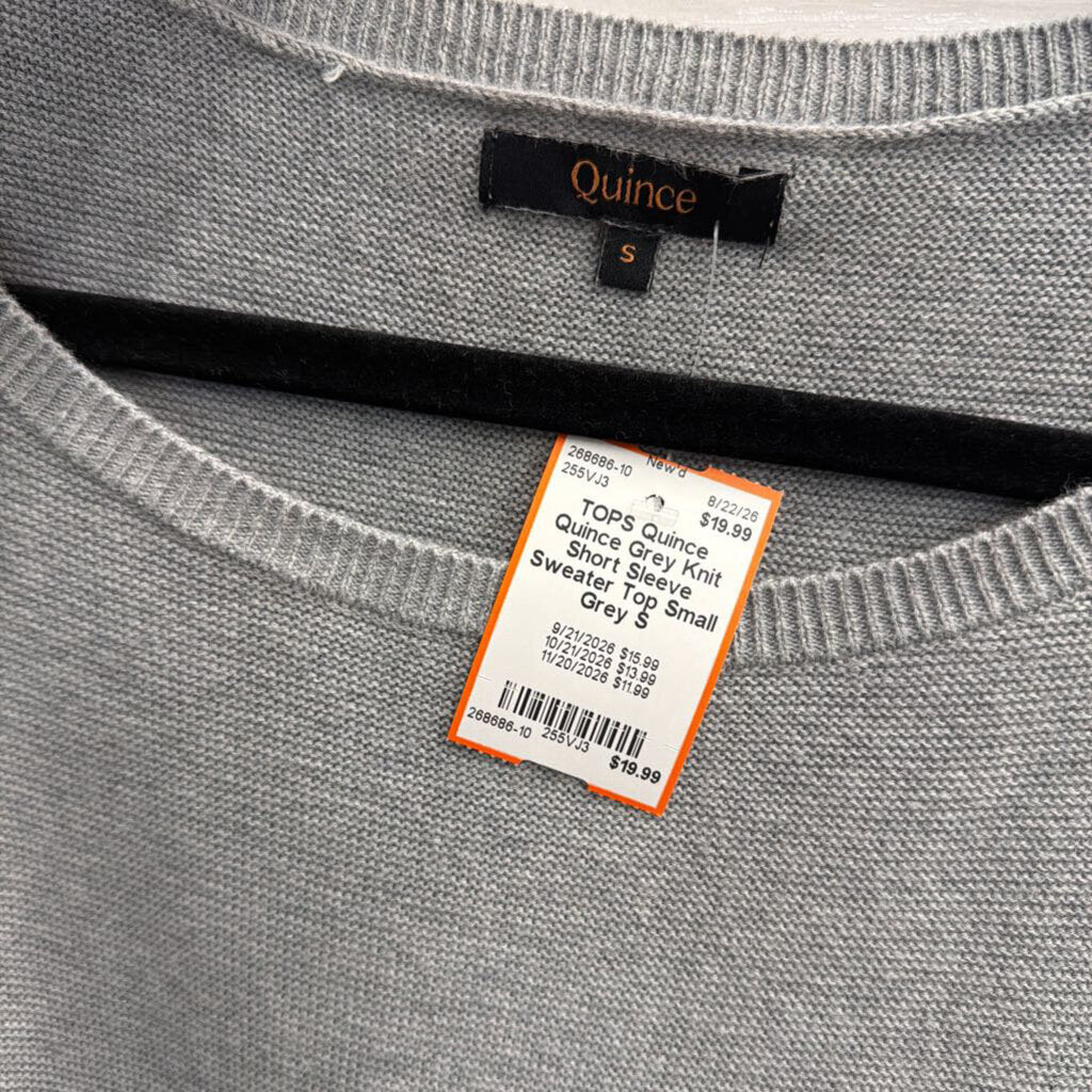 Quince Grey Knit Short Sleeve Sweater Top Small