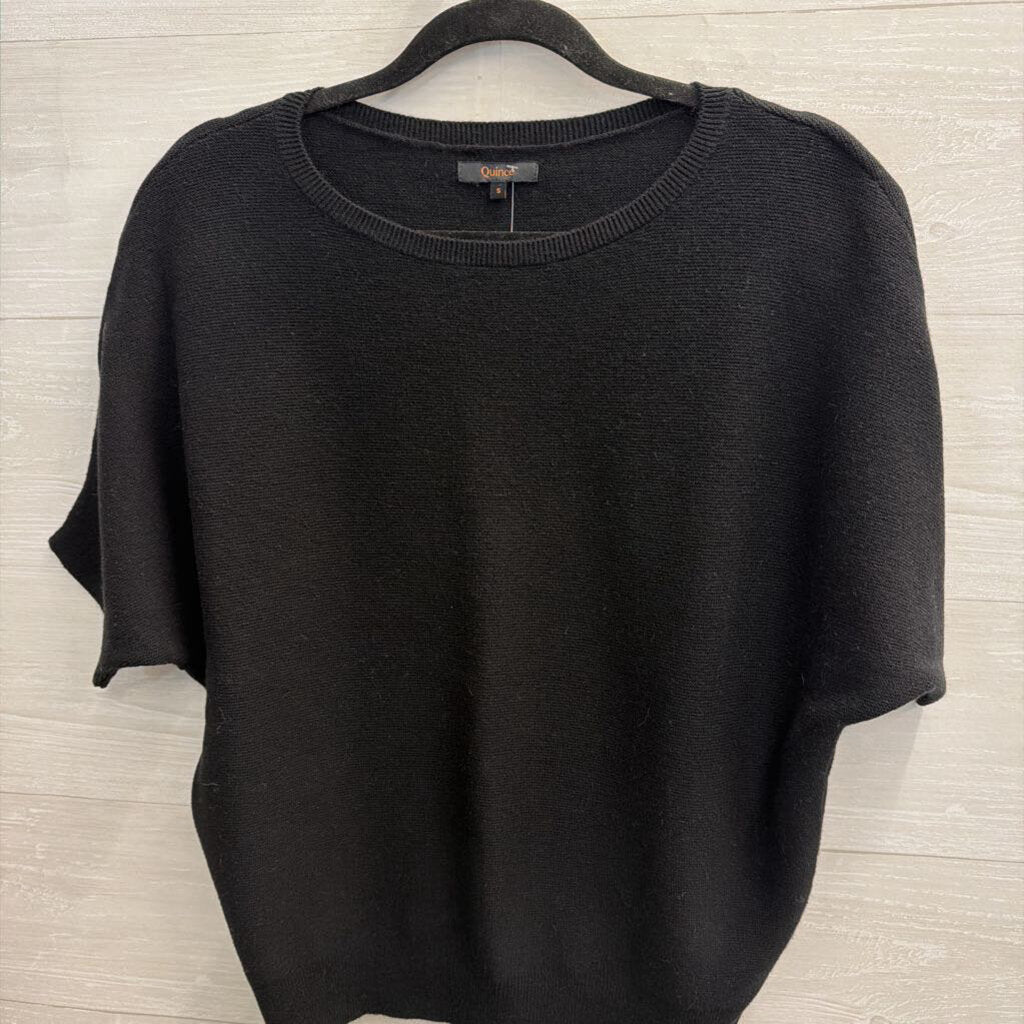 Quince Black Knit Short Sleeve Sweater Top Small