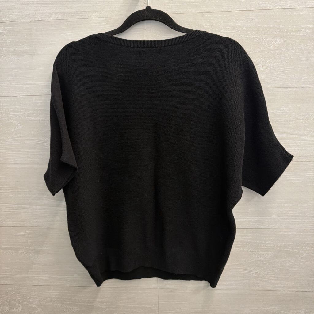 Quince Black Knit Short Sleeve Sweater Top Small