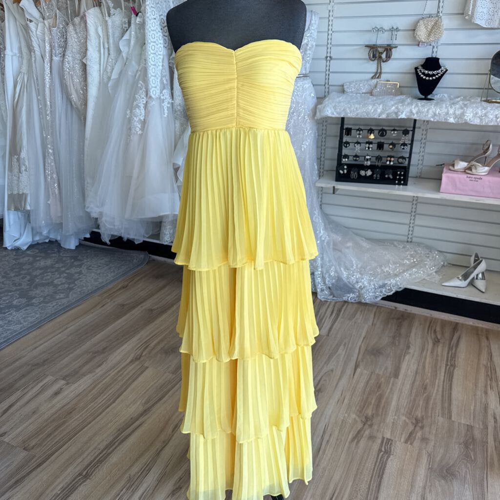 Lulus Yellow Pleated Layered Strapless Long Formal Dress Large