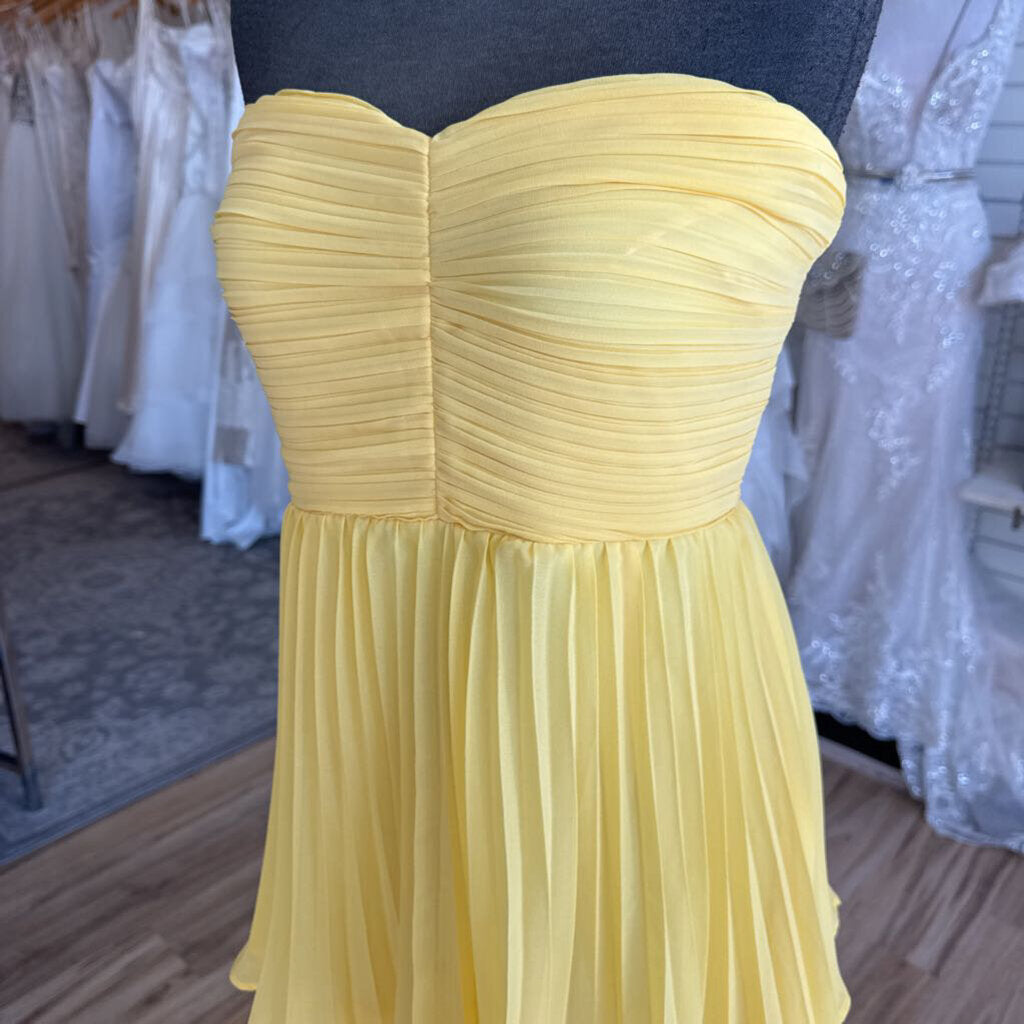 Lulus Yellow Pleated Layered Strapless Long Formal Dress Large