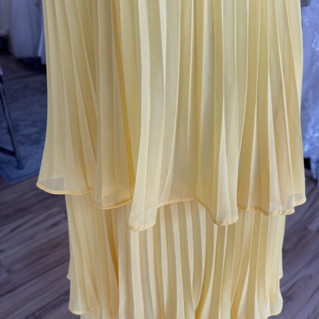 Lulus Yellow Pleated Layered Strapless Long Formal Dress Large