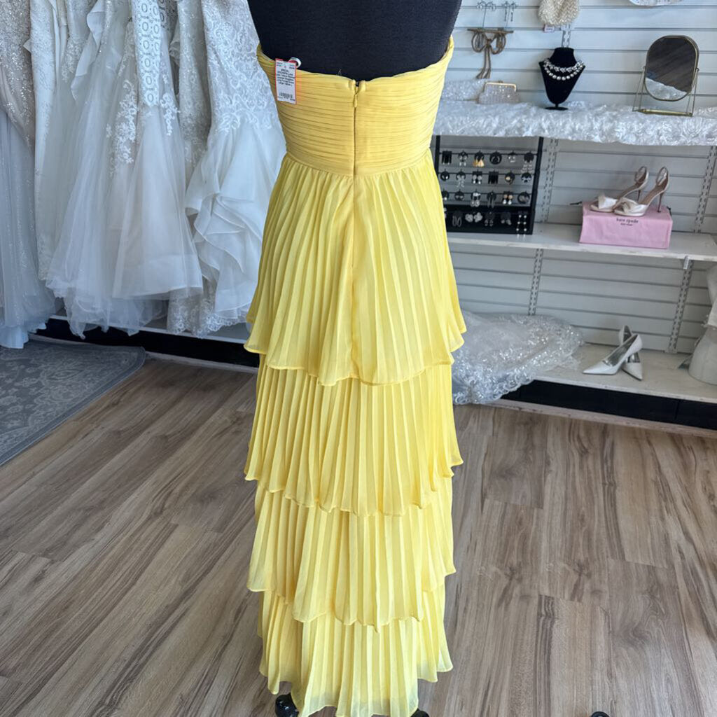 Lulus Yellow Pleated Layered Strapless Long Formal Dress Large