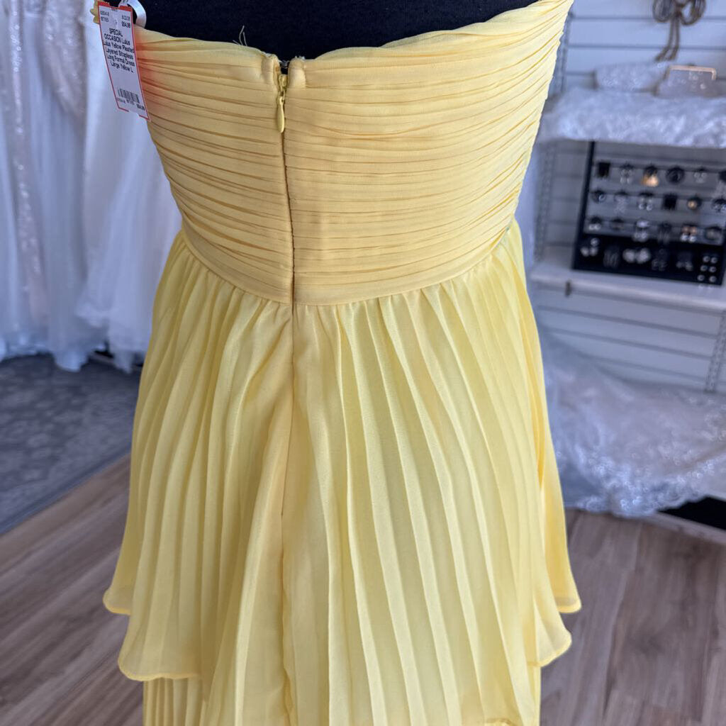 Lulus Yellow Pleated Layered Strapless Long Formal Dress Large