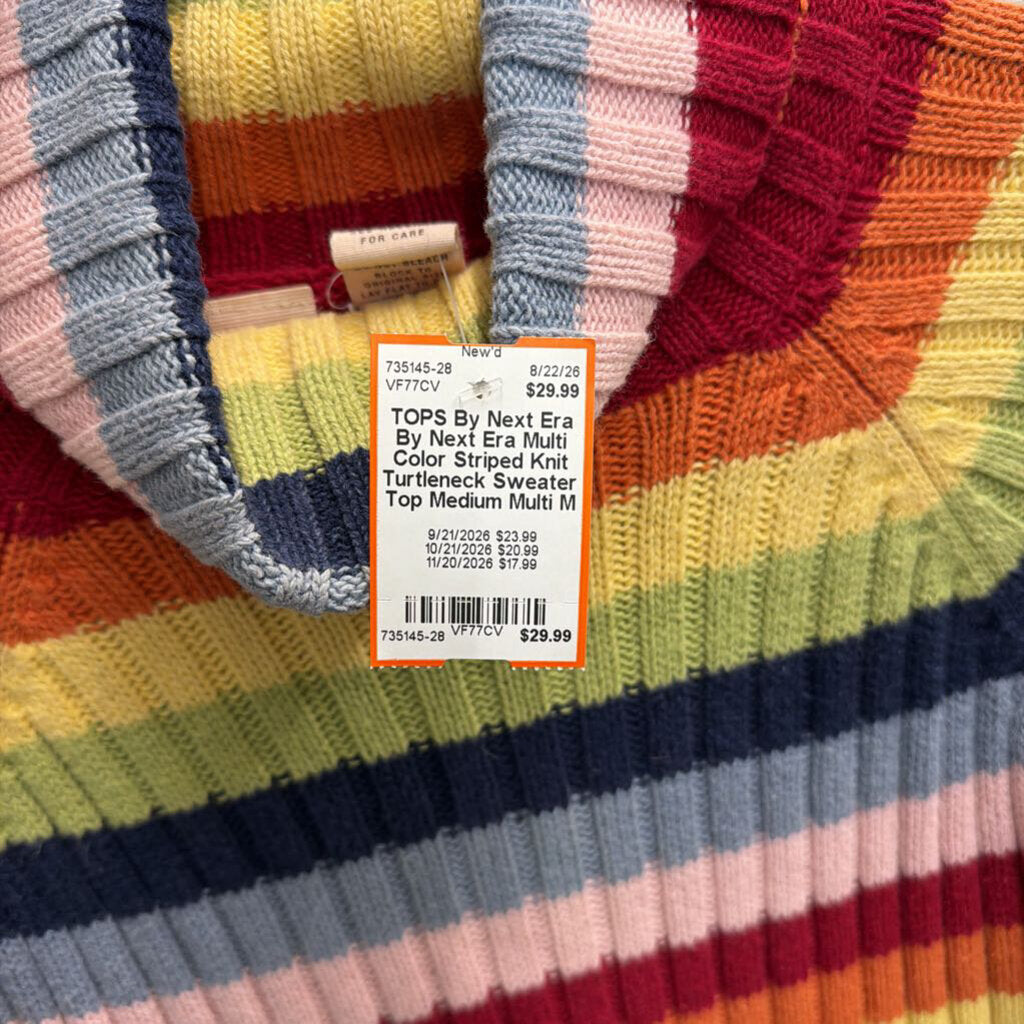 By Next Era Multi Color Striped Knit Turtleneck Sweater Top Medium