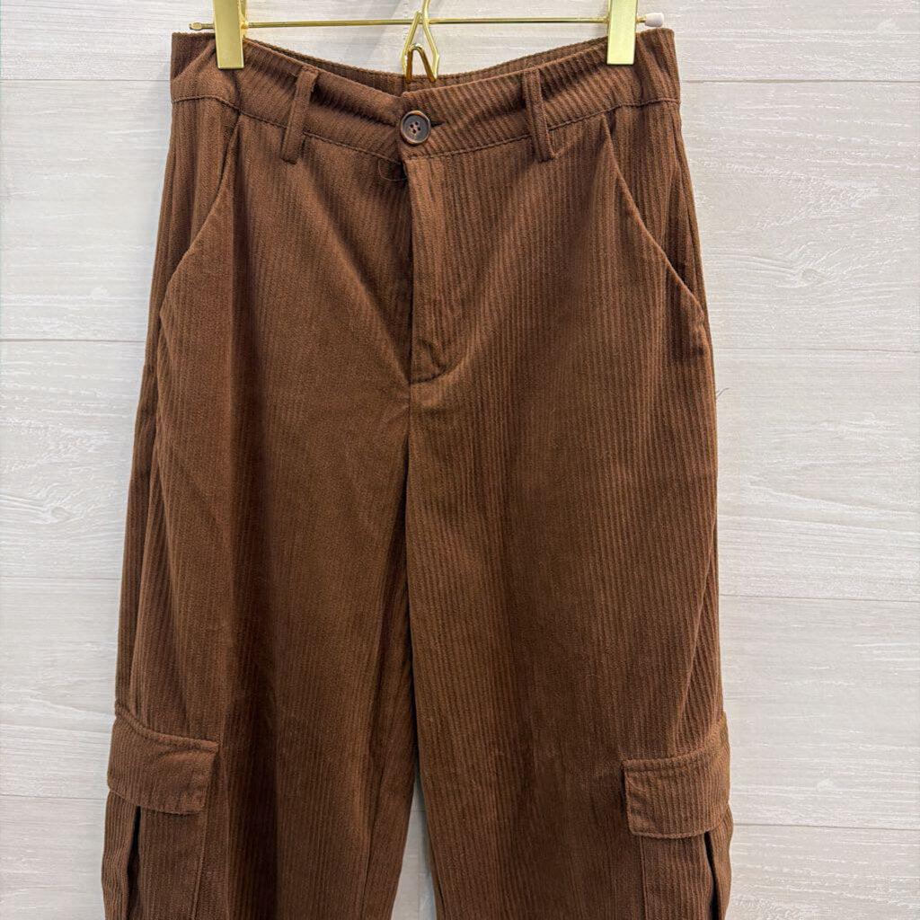 Brown Corduroy Wide Leg Cargo Pocket Pants Small